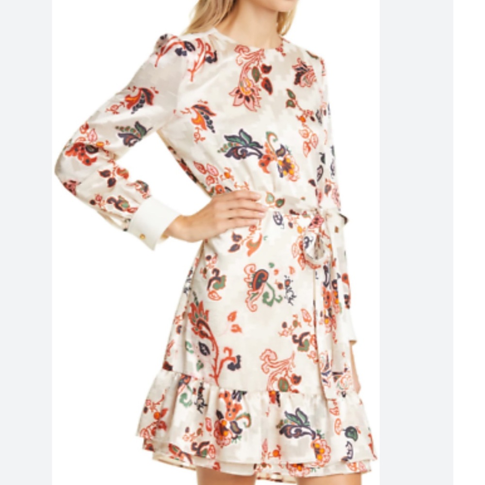 Tory Burch Paisley Burnout Ivory Cream Long Sleeve Shift Dress